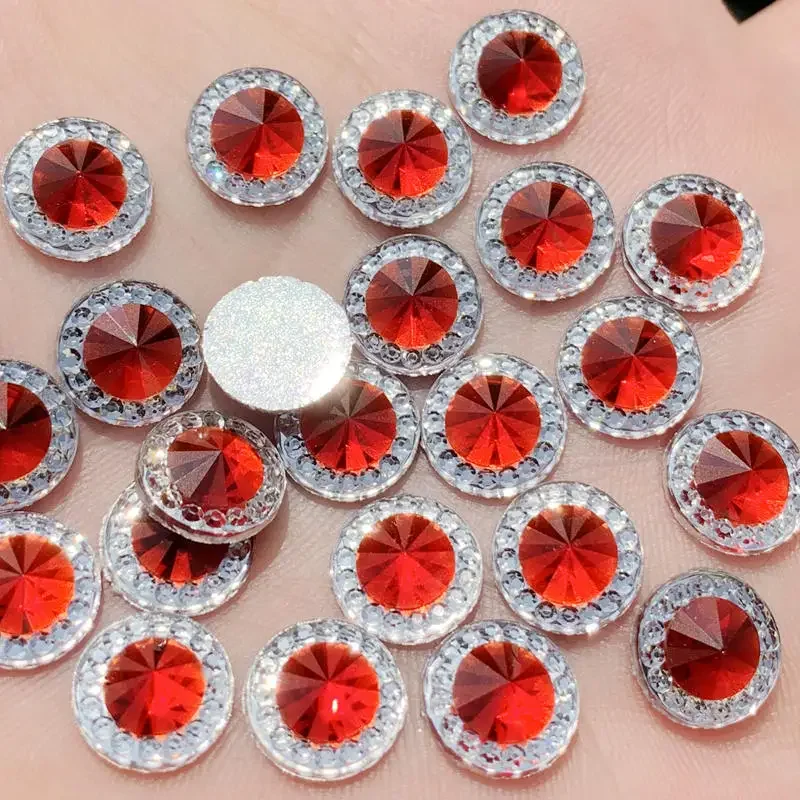 80PCS 10mm Two-tone Round Flat Back stones and crystal Resin Rhinestone trim Gems For Costume Button Crafts -HA33