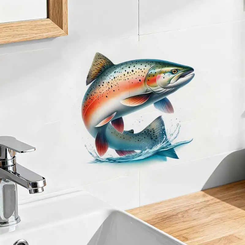 Realistic Salmon Wall Sticker Bathroom Toilet Decor Living Room Cabinet Refrigerator Home Decoration Decals Stickers S924