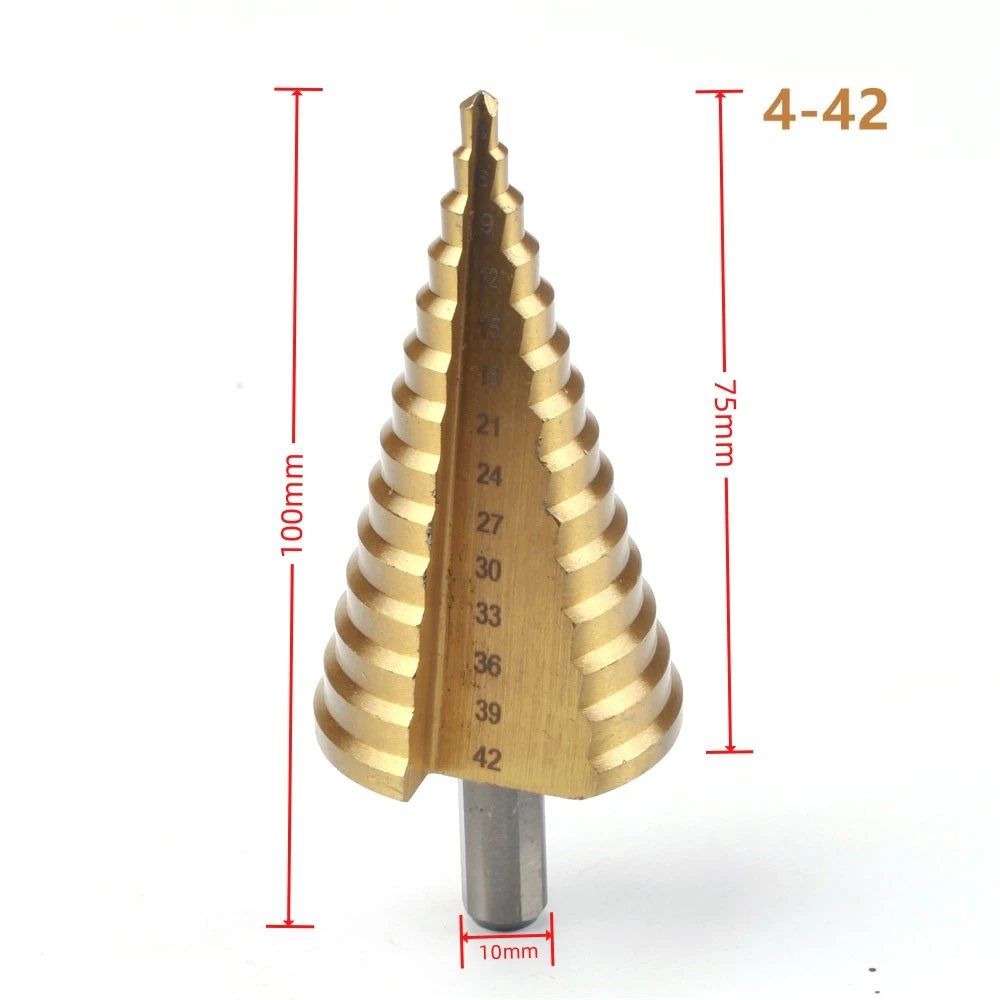 1Pcs 4-32 4-42 mm HSSTitanium Coated Step Drill Bit Drilling Power Tools Metal High Speed Steel Wood Hole Cutter Step Cone Drill