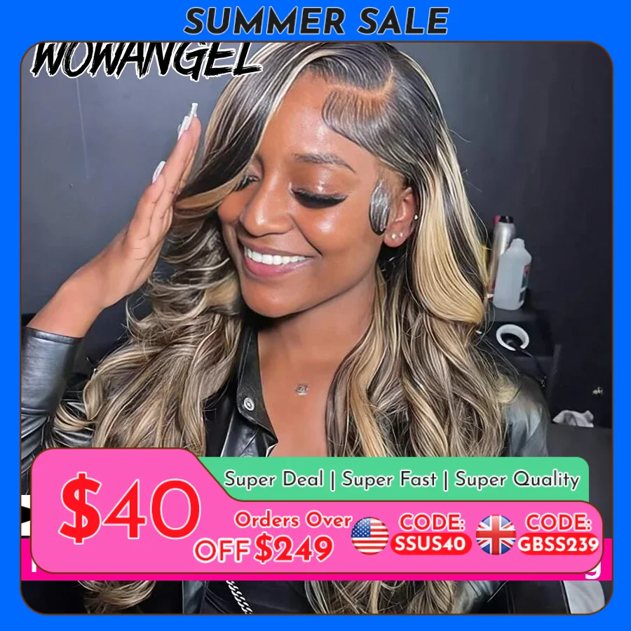 

WOWANGEL 1B/27 Highlight Body Wave Lace Front Wig Human Hair Pre Plucked 13X6 HD Full Lace Frontal Wigs Bleached Knots For Women