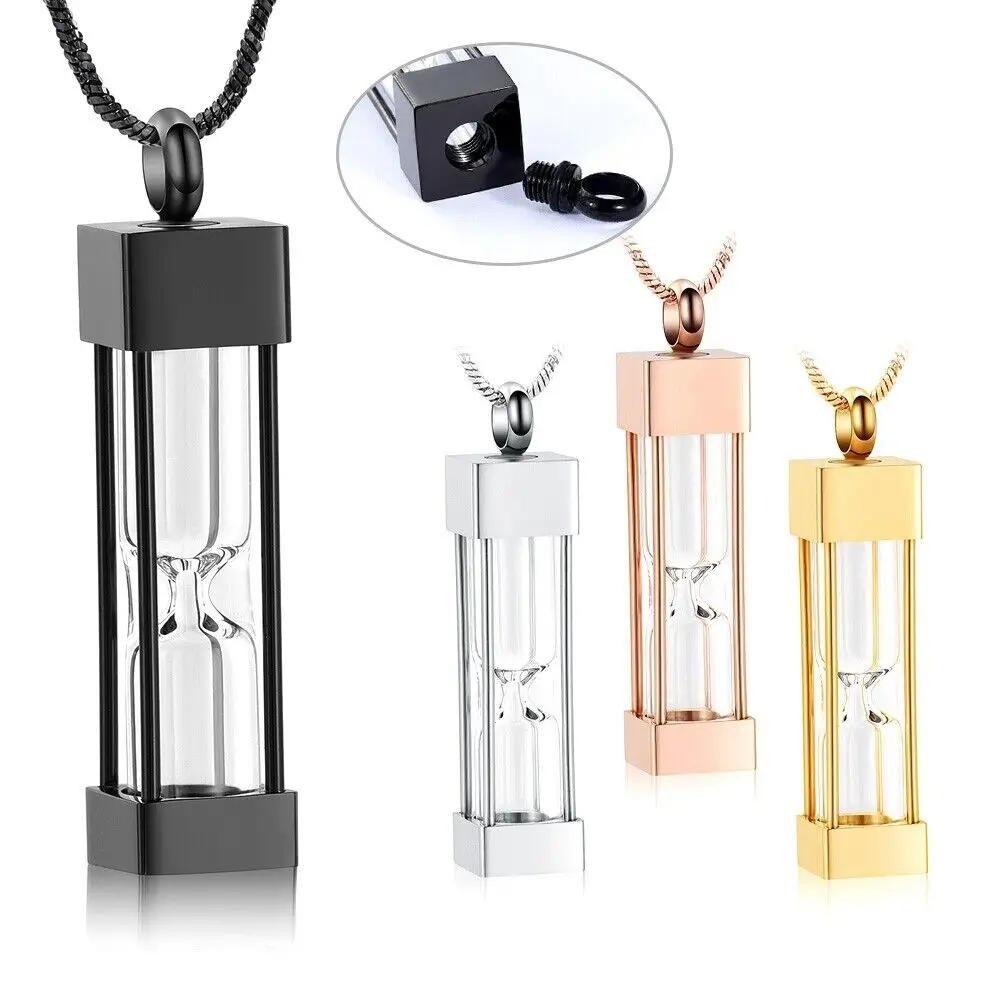 

Glass Hourglass Cremation Jewelry for Human/Pet Ashes Container Vial Urn Necklace Stainless Steel Memorial Keepsake