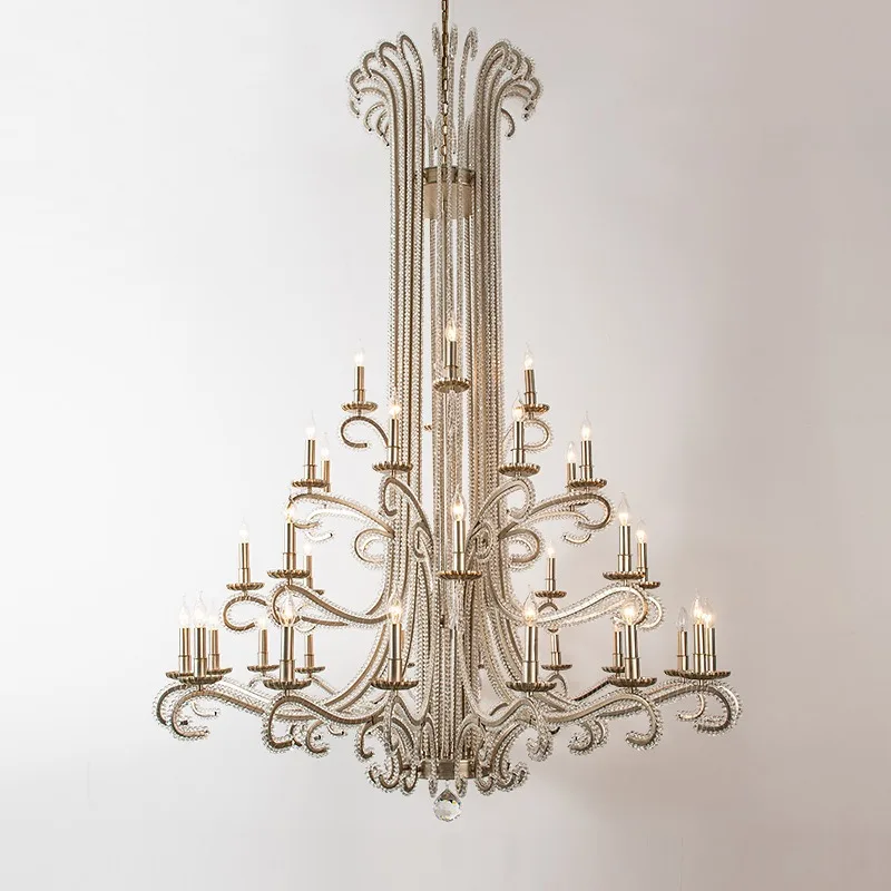 Duplex floor living room chandelier, American villa apartment hollow atmosphere French lamp, empty long staircase chandelier