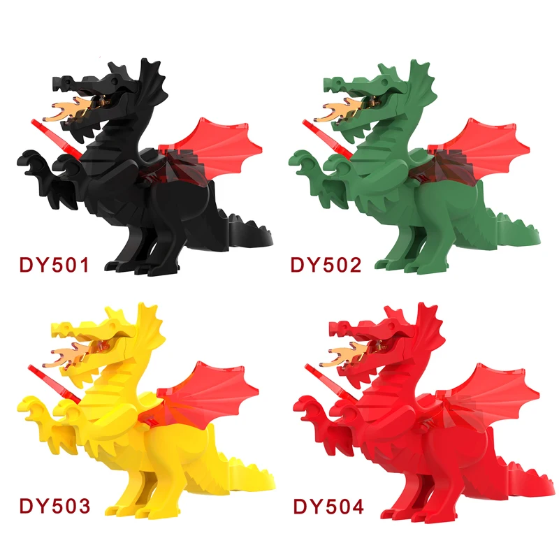 Décennie s de construction de figurines d\'animaux médiévaux pour enfants, mini modèle de briques, jouets de films magiques, dragon, wapiti,