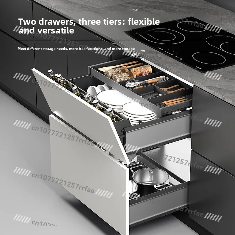 Kitchen Easy Pull-Out Basket Cabinet Tilt Draw Dishes Pull-Pull Basket Three-layer Drawer Seasoning Potware Pull-Out Basket