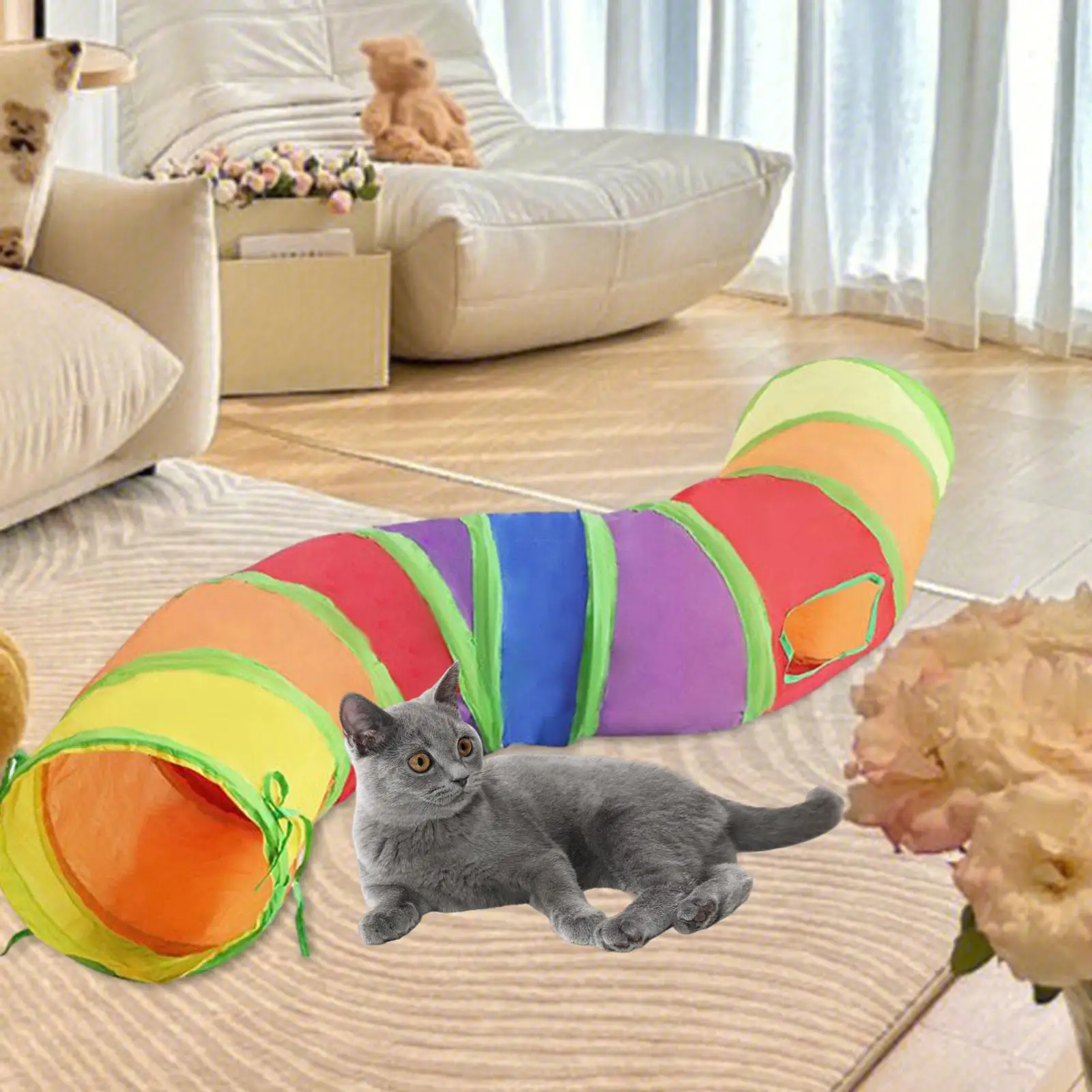 Collapsible Cat Tunnel, Tunnel, Interactive Cat Activity Center, S-shaped