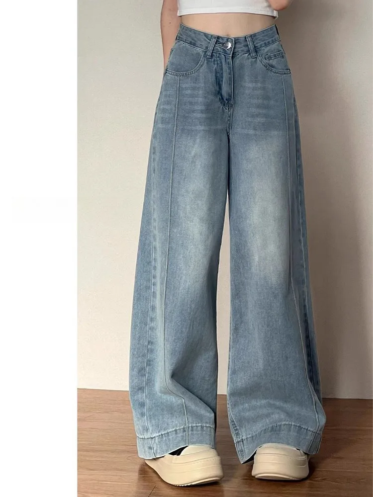 

Широкие джинсы с высокой талией, женские свободные брюки Bootcut, повседневные джинсовые брюки с высокой талией, груша, апей, для похудения, осень, новинка...