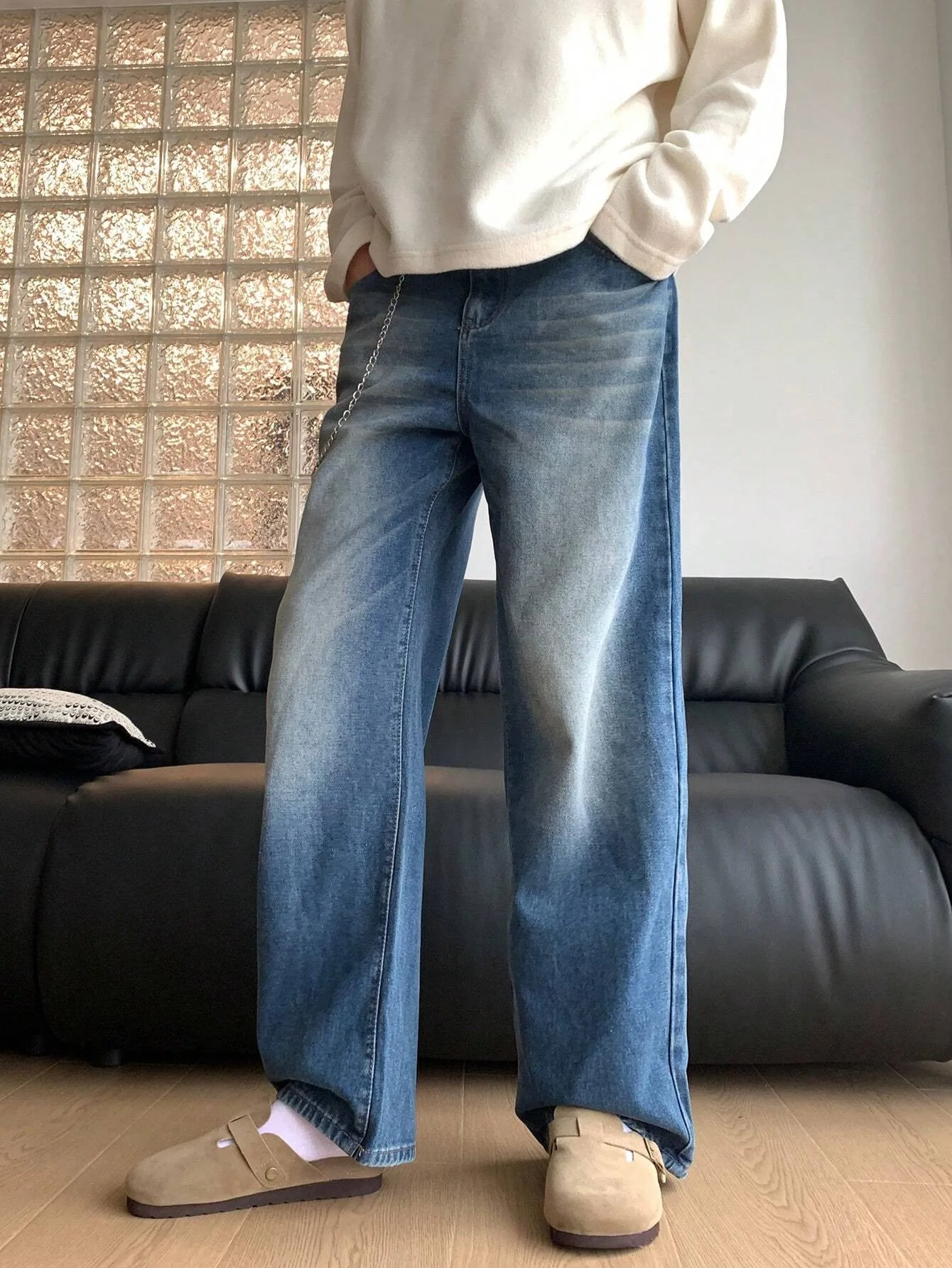 Men's Blue Baggy Jeans Pants Y2K Original Drip Fashion Casual Denim Trousers No accessories or belts included