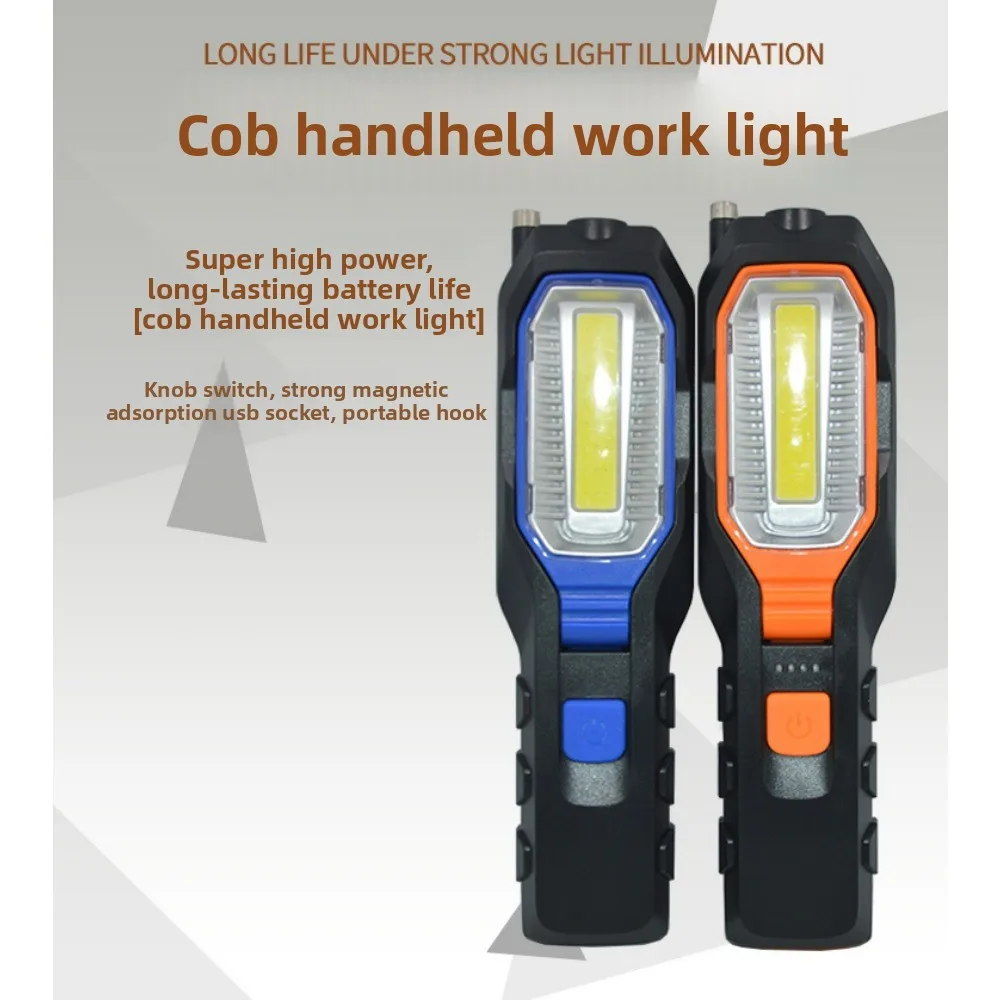 مصباح فحص السيارة القابل لإعادة الشحن عبر USB، مصباح LED فائق السطوع مع خطاف ومغناطيس، ضوء عمل للطوارئ مقاوم للصدمات