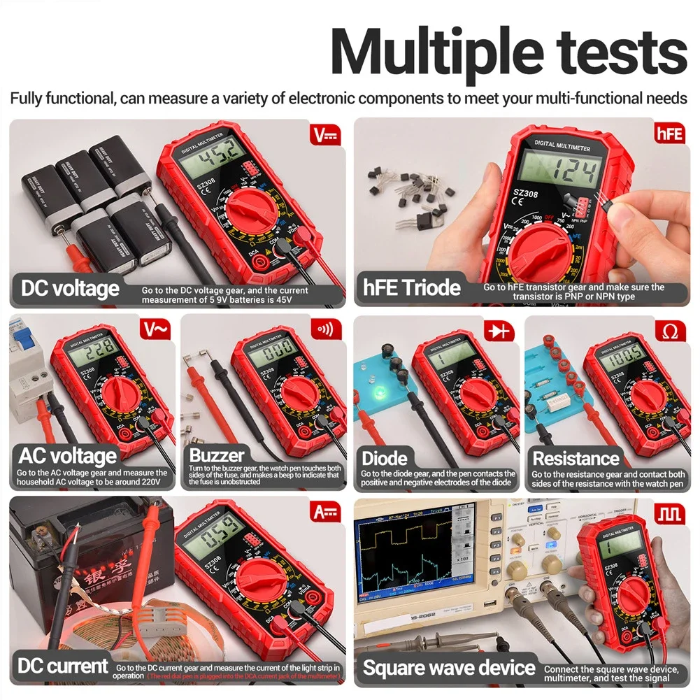 ANENG SZ308 Digital Multimeter AC/DC Current Meter Voltage Resistance Meter Electrician LCD Backlight Ohm Square Wave Test image 5