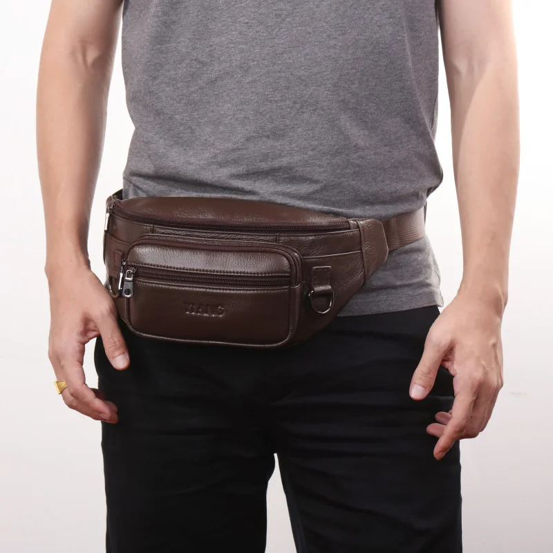 Men Genuine Leather Fanny Belt Pack Pouch Shoulder Hip Bum Bag Fashion High Quality Male Real Cowhide Chest Waist Bags New