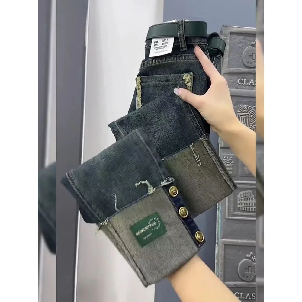 NEW Spring Autumn High Waist Straight Jeans Large Size Loose Fit Stretch Denim Pants Casual Ladies Ankle-Length Jeans Pants