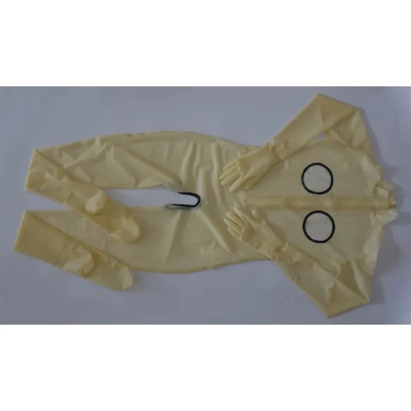 

Nature Latex Crotchless Bodysuit Nature Transparent Rubber Costumes with Gloves&Socks Open Bust Catsuit for Club Party Wear
