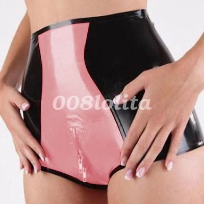 

100% Latex Rubber Women Sexy Shorts Briefs Crotch Zipper Size XS-XXL