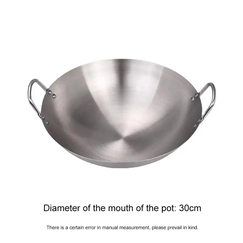 Double-ear Frying Pan Stainless Steel, Uncoated, Thicker Material Suitable For Gas Stoves, Easy To Clean.