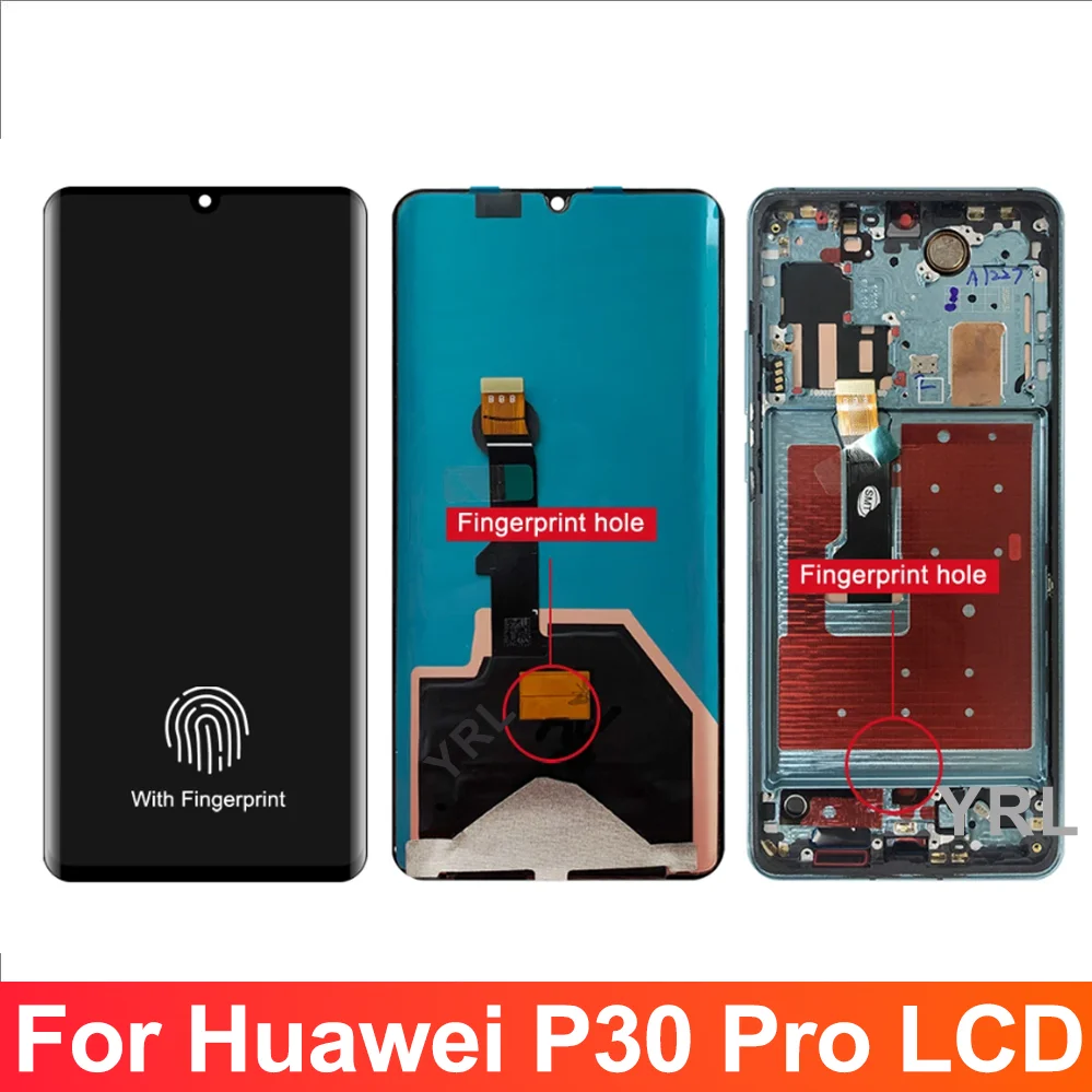 P30 Pro Display Screen with Fingerprints, for Huawei P30 Pro VOG-L29 VOG-L09 Lcd Display Touch Screen Digitizer Replacement