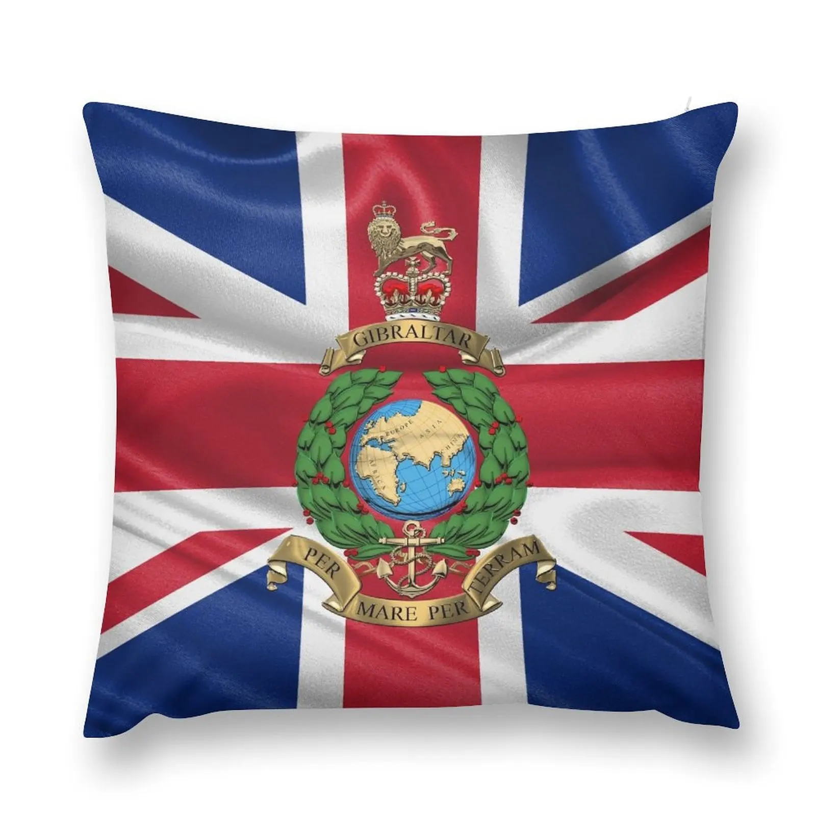 The Corps of Royal Marines - RM Emblem over Flag Throw Pillow Couch Cushions anime girl pillow