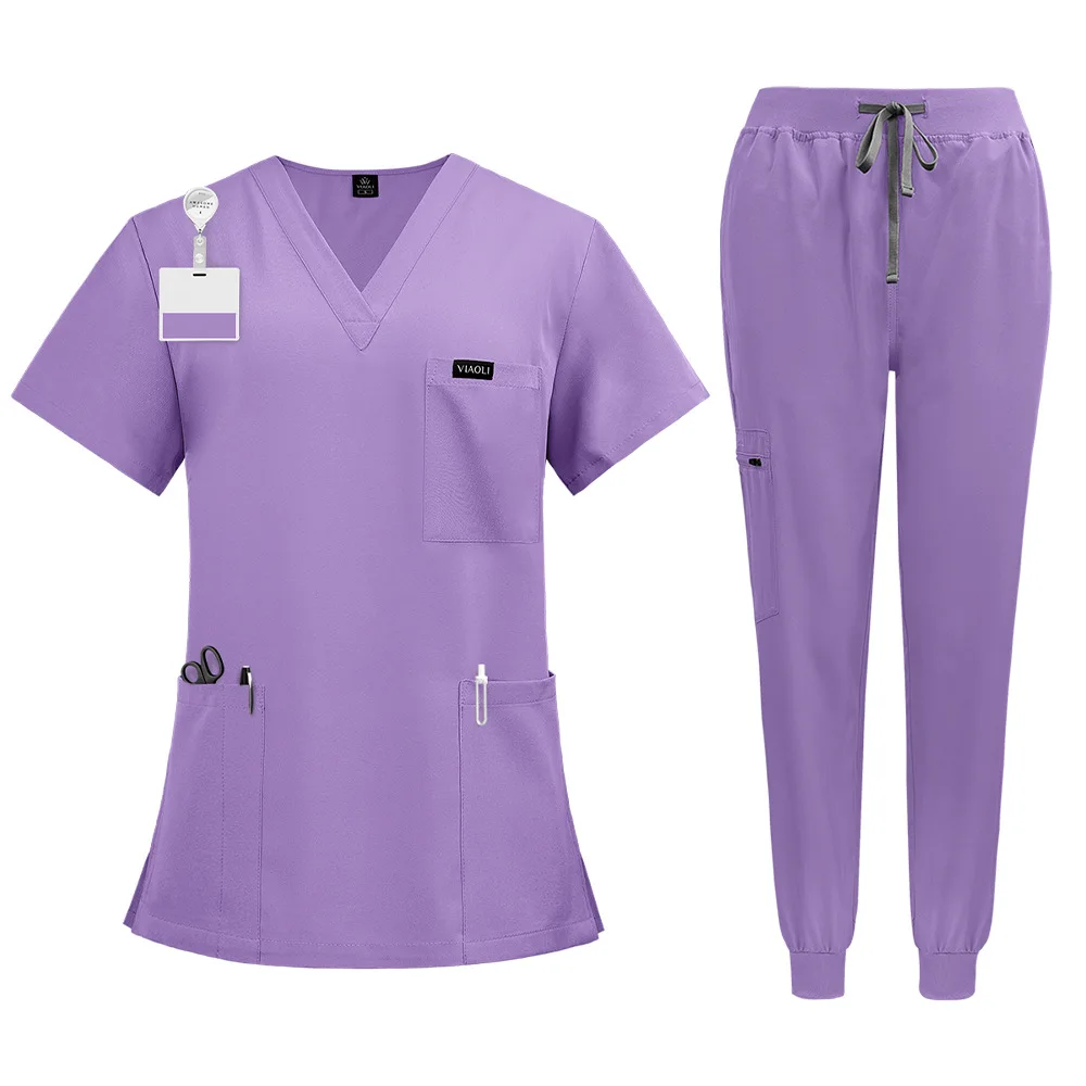 Medical lab short-sleeve scrub for women, skin care nurse uniform, surgical isolation gown, nurse work clothes Maid uniform