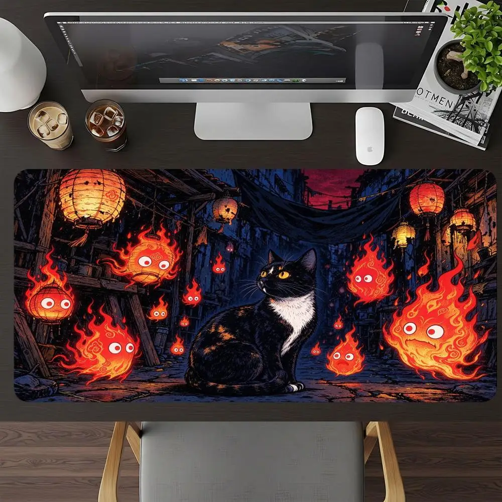 Red Moon Black Cat Flame Slime Play Mat Precision Tracking Thick Rubber For Gothic Kids Room