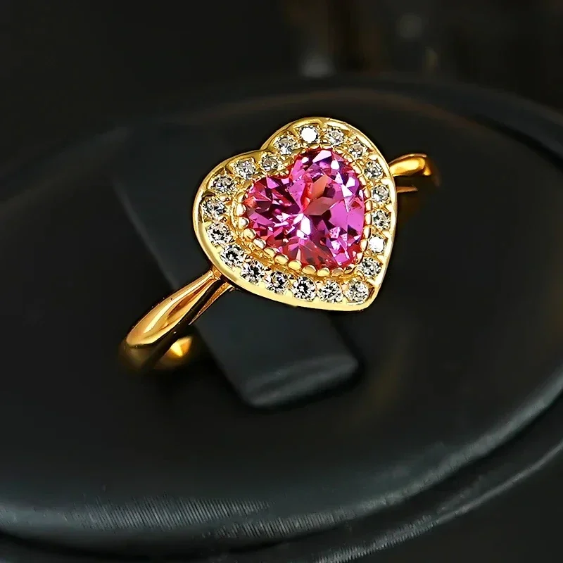 Pink Diamond Love Ring Pink Tourmaline 925 Silver Light Luxury Socialite Sweet Colorful Treasure marry Jewelry Female