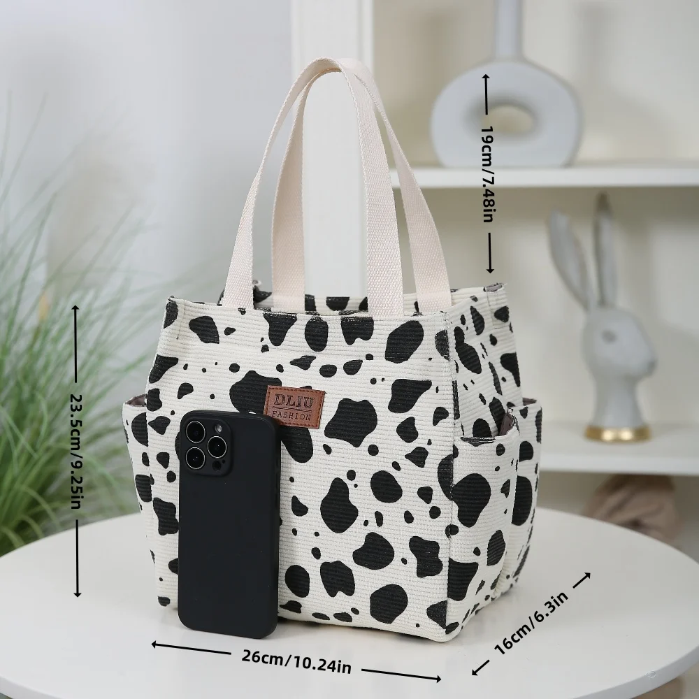 Corduroy Simple Work Handbag Lunch Box Storage Bag Suitable for Shopping Office Large Capacity Retro Daily Use Back to School