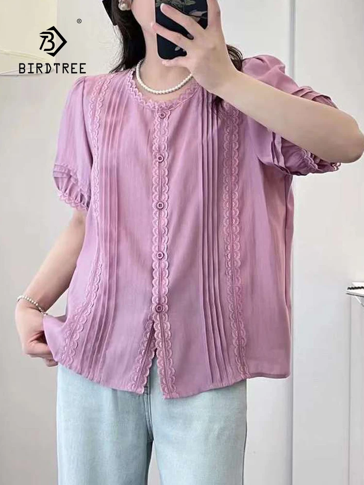 

Женская хлопковая рубашка с коротким рукавом, круглым вырезом и вышивкой