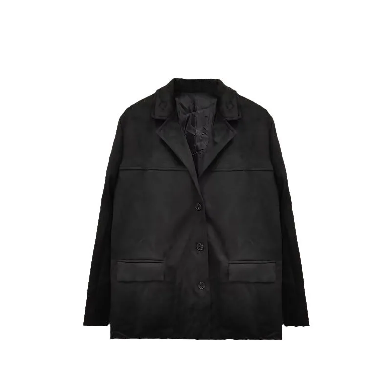 Blazer vintage da donna giacca in pelle scamosciata moda autunnale monopetto bavero cappotti larghi capispalla da donna da ufficio da strada