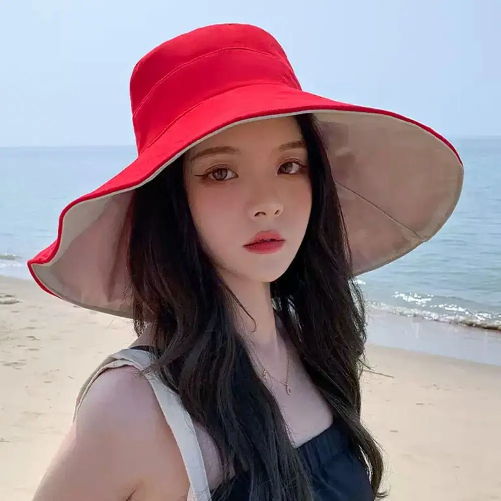 Double-sided Foldable Bucket Hat Women Girls Sun Hat Visor Fisherman Cap Anti-UV Big Brim Sunscreen Camping Hiking Beach Hats