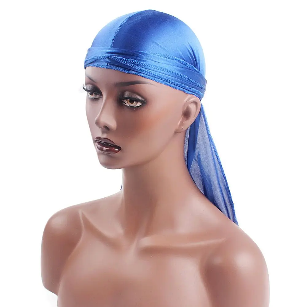 Fashion Pre-Tied Silk Durag Elastic Adjustable Turban Hijab Polyester Pirate Hat Men Women