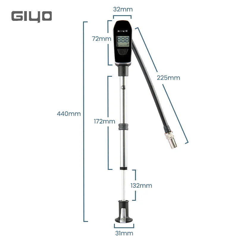 GIYO LCD Display Digital Gauge High Pressure Bicycle Pump MTB Road Bike Portable Schrader Valve Pump for Fork/Rear Suspension