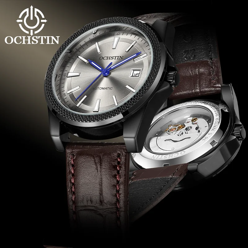 OCHSTIN Men's Supple Textured Premium Leather Band Wristwatch Man Automatic Self-winding Mechanical Movement Luxury Watches
