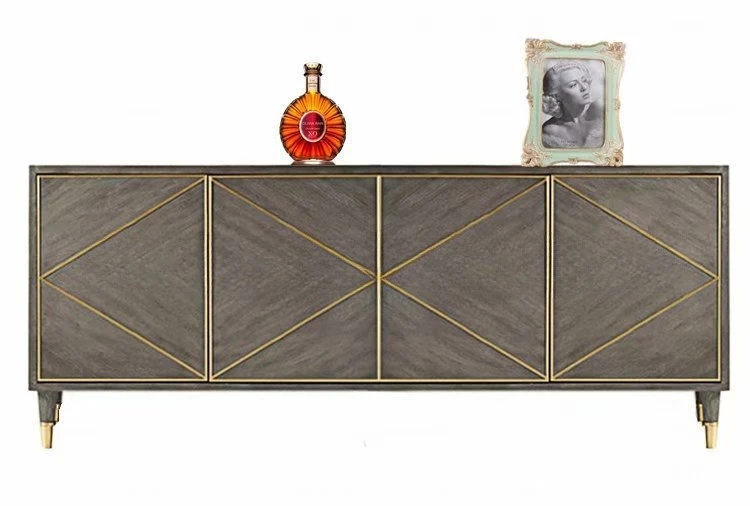 خزانة تلفزيون من الخشب الصلب الفاخر الأمريكي الخفيف، مجموعة طاولة القهوة، خزانة تخزين بسيطة بأربعة أبواب #2