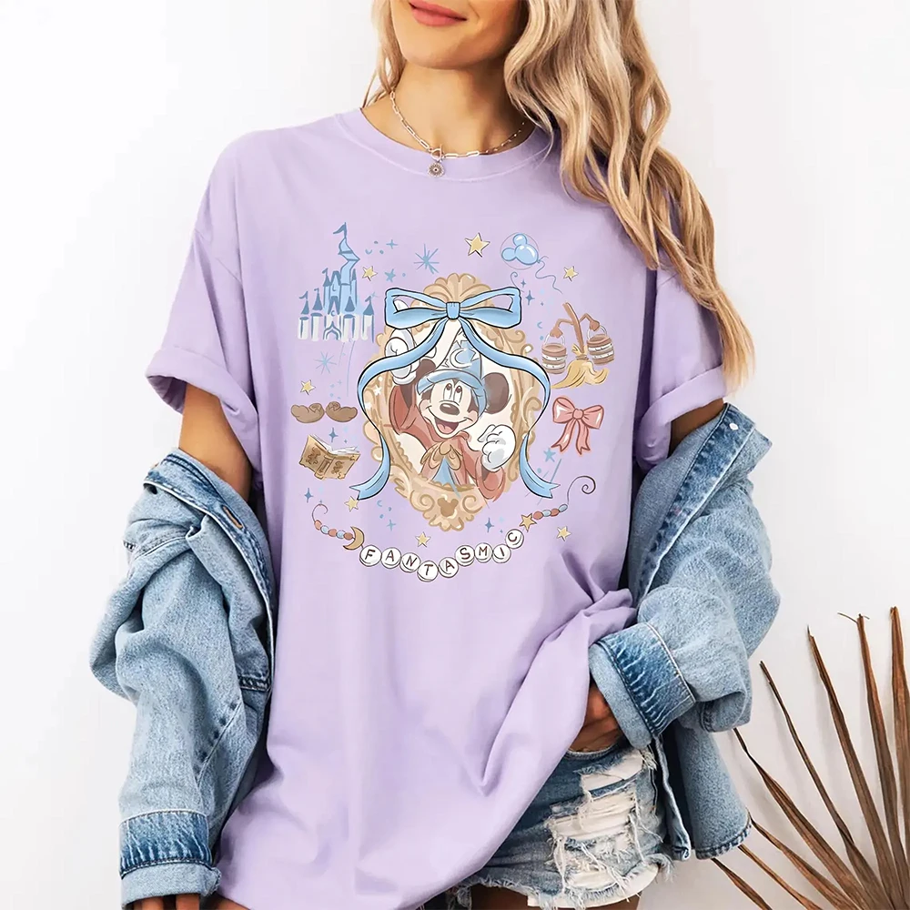 جديد ديزني ريترو مريح اللون قصيرة الأكمام تي شيرت للنساء هالوين ماجيك المملكة ميكي ثلاثية الأبعاد شبكة تنفس