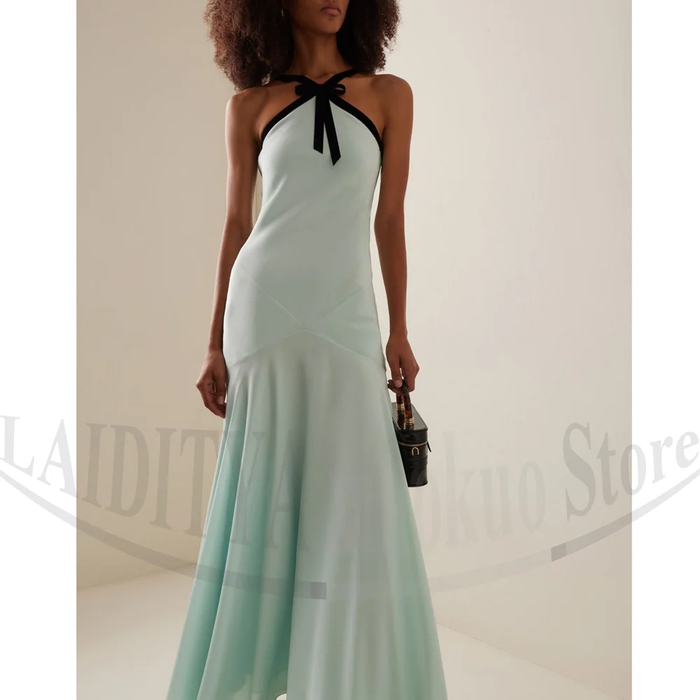 Vestidos de baile personalizados simples halter arco até o chão vestidos de noite moda sem mangas ocasião formal vestidos de festa sereia