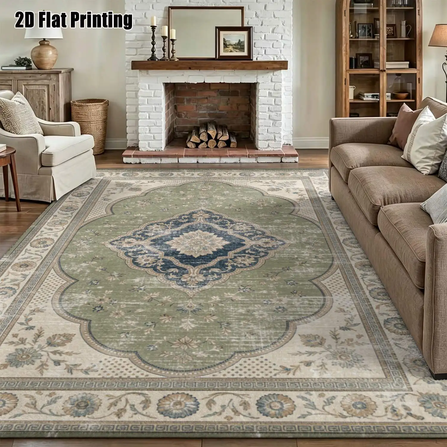 1Pc 2D Printed Retro Floral Vine Carpet: European Vintage Bohemian Style, Multi-Size, Machine Washable, Home Decor for Entrance, Dining, Foyer, Study, Living Room, Bedroom