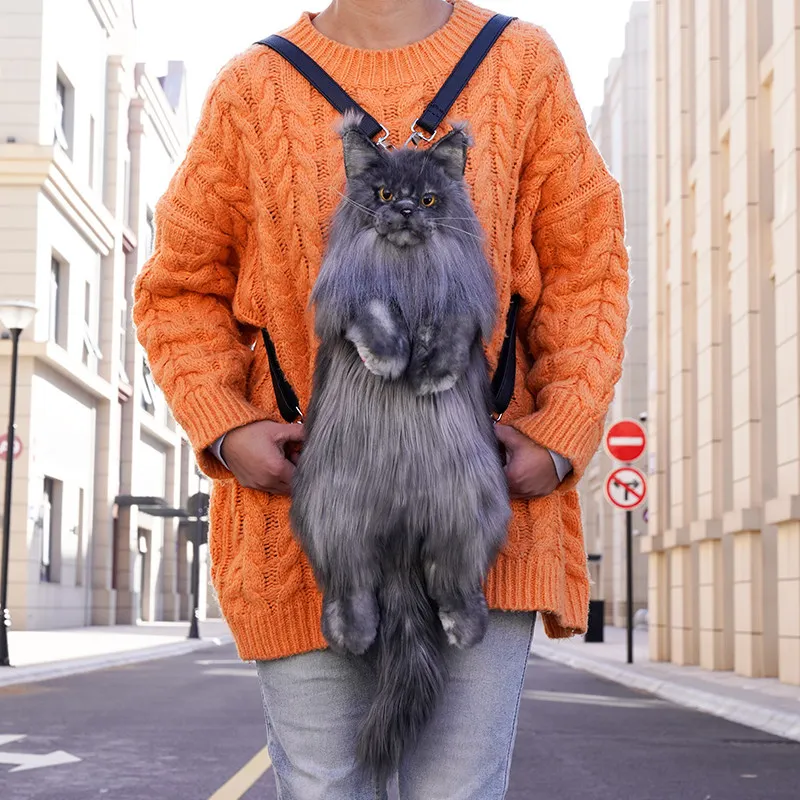 Imagen 4: Mochila de Peluche de Gato Maine Coon Simulado, Bolso Cruzado Hecho a Mano, Muñeca de Peluche Linda, Juguete para Niña, Regalo de Cumpleaños
