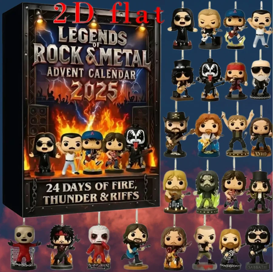 ปฏิทินนับถอยหลังคริสต์มาสแบบแบน 2 มิติ ลายร็อคและเมทัล ปี 2025 24 วัน กล่องสุ่มเซอร์ไพรส์ ของขวัญเทศกาลสำหรับผู้ใหญ่และเด็ก