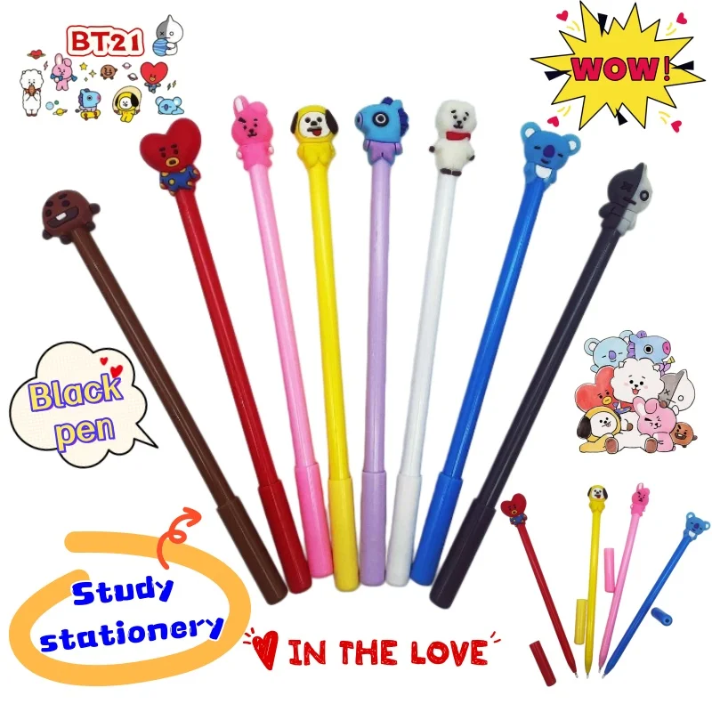 

Новая гелевая ручка BT21 Koya RJ Shaky Mang Chimmy Tata с яркими цветами, плавным письмом и черными чернилами, универсальная канцелярская принадлежность для студентов.