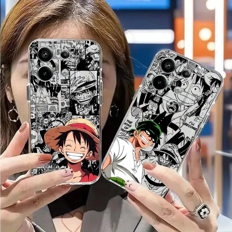 

O-One Piece Luffy Nami Cartoon Cover For Xiaomi Redmi Note 14 13 12 11 9 9T 8 8T Pro Plus Protective Transparent Phone Case