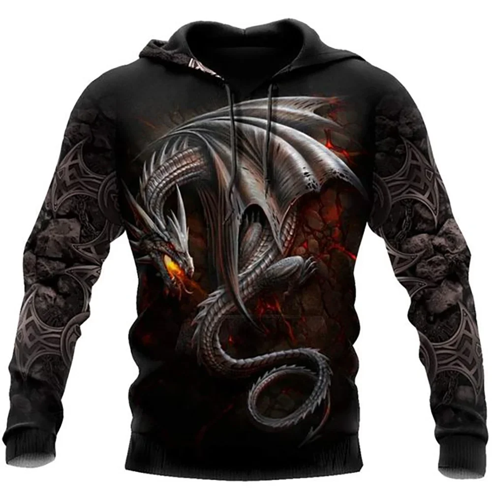 

3D printed hoodie with dragon tattoo, men's Fall/winter casual fashion trend outdoor sports loose street wear hoodie, Asian size