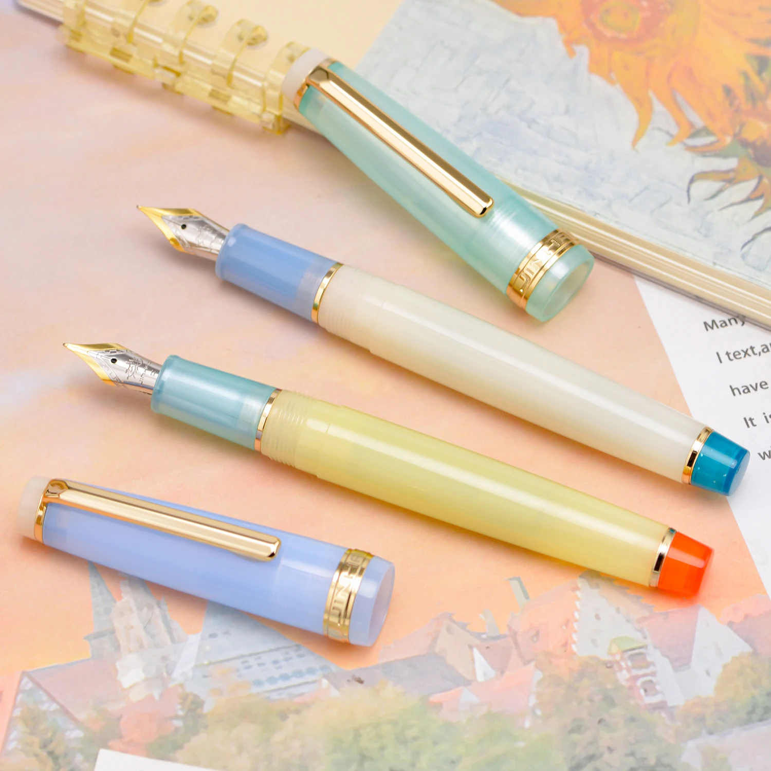 

Jinhao 82 Resin Fountain Pen Set EF & F Nib, Mixed Green Blue with Golden Trim Writing Pen--2PCS
