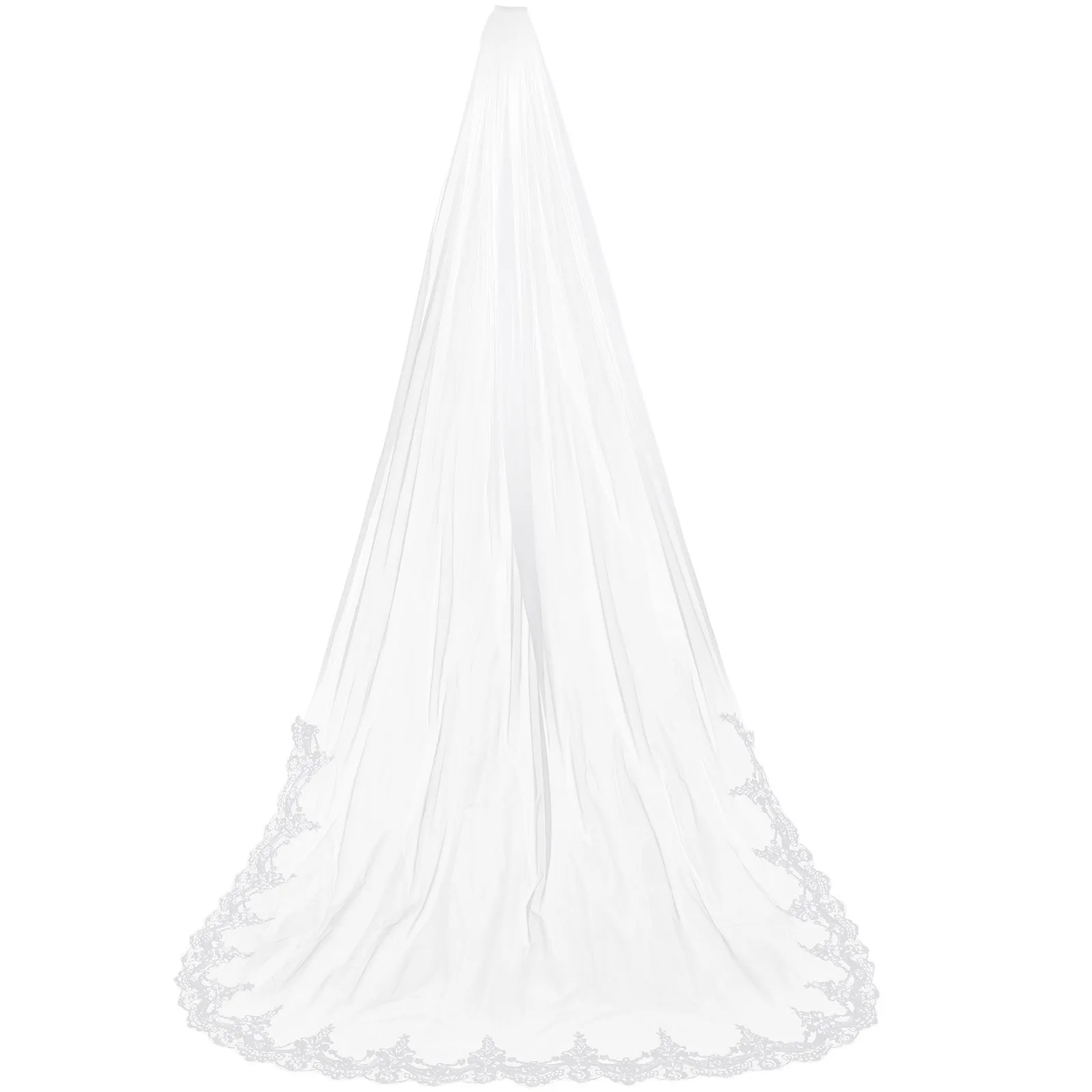 

Однослойная свадебная фата с вышитым кружевным краем, длинная фата в пол с гребнем, свадебный аксессуар, кружевные фаты для невест