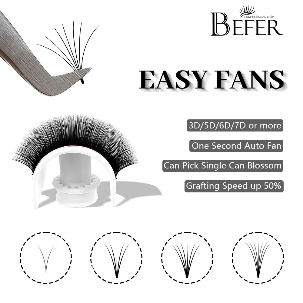 Befer Easy Fan Lashes Extension Matte Black Soft Easy Fanning Bloom Eyelashes ดอกอัตโนมัติ Make up Professional ผู้ผลิต