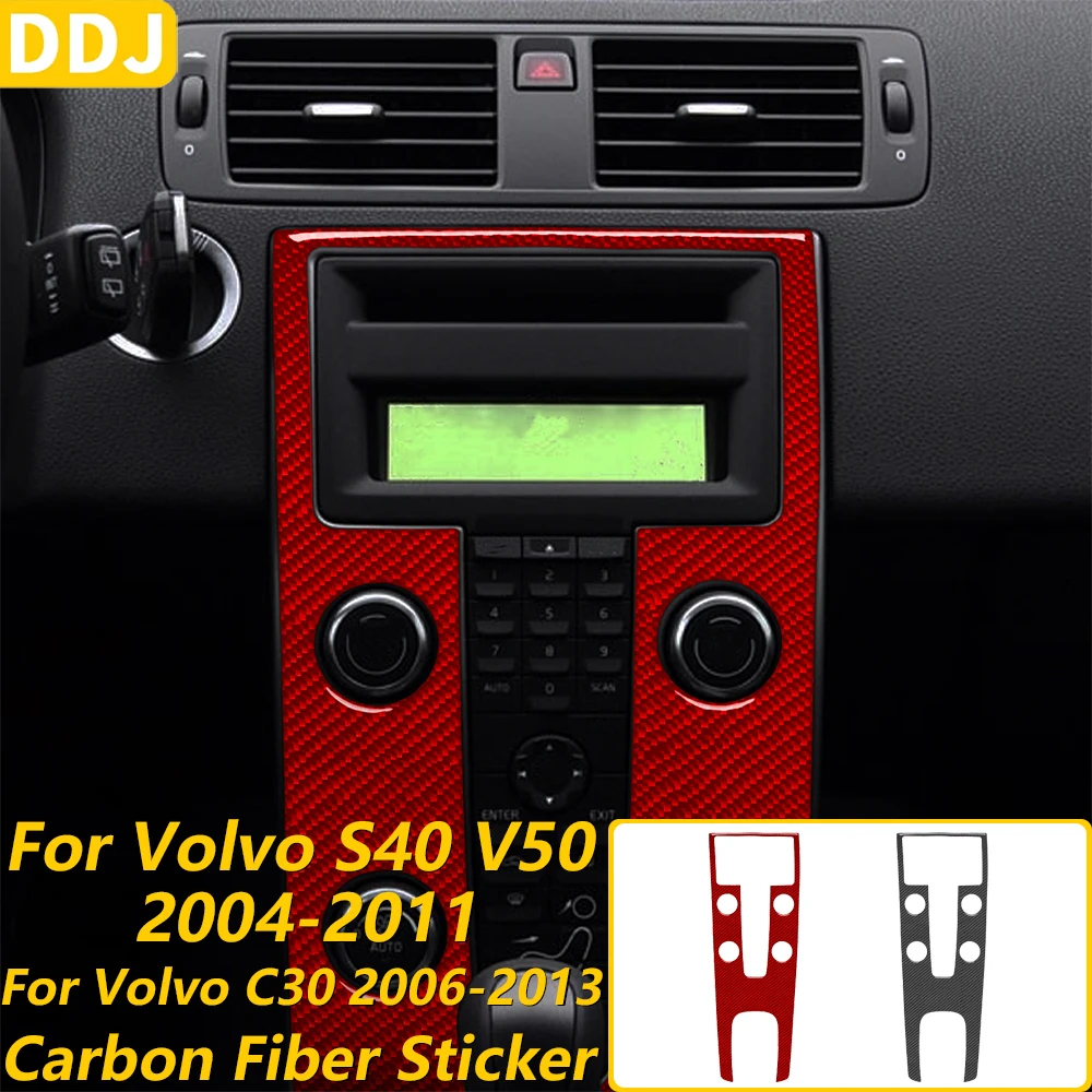 For Volvo S40 V50 2004-2011 C30 2006-2013 Carbon Fiber Central Console AC Radio CD Screen Panel Cover Car Accessories Sticker