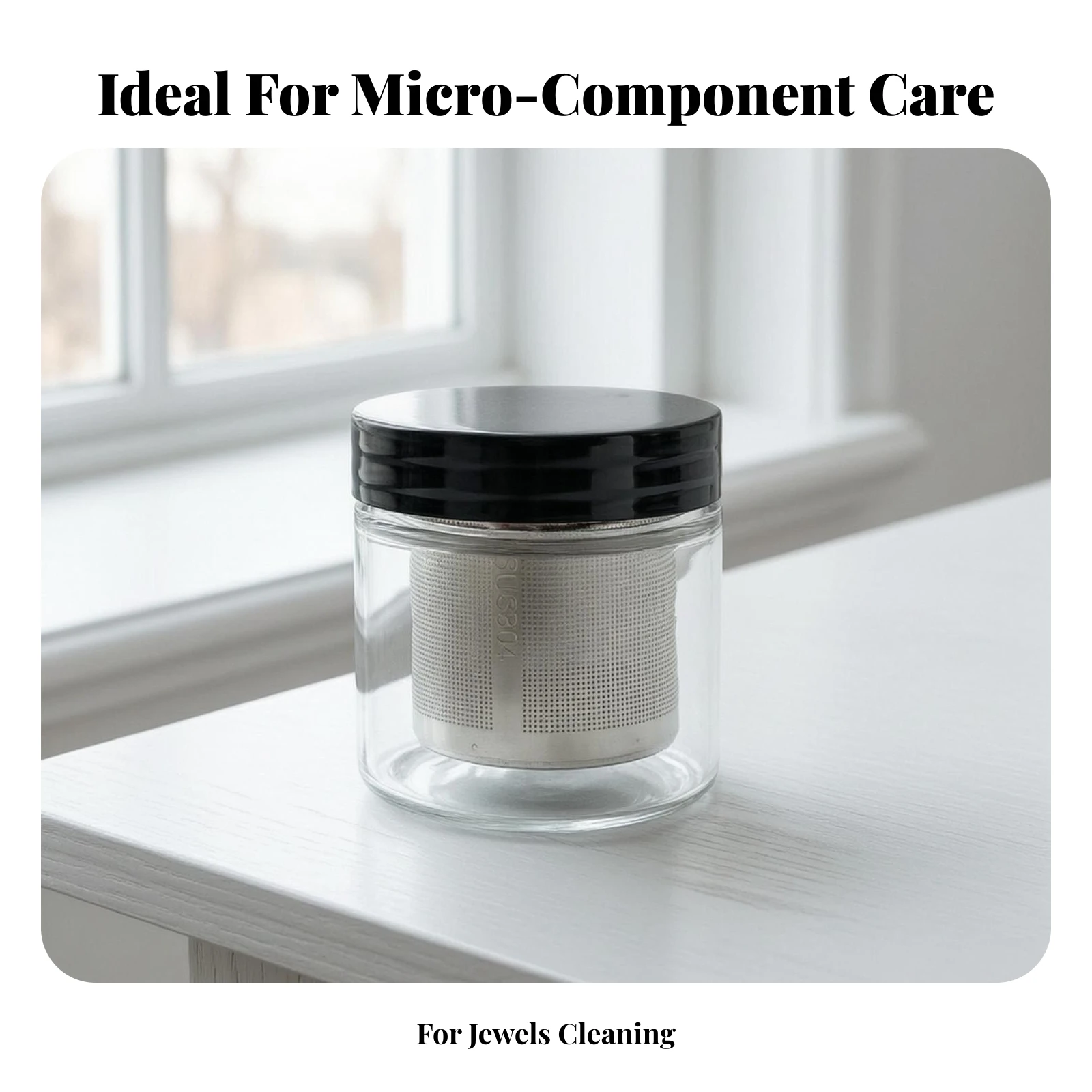 Watch Parts Cleaning Jar Corrosion-Resistant Jewelry Cleaner Jar with Strainer Watch Parts Cleaning Cup with Basket Secure-Fit
