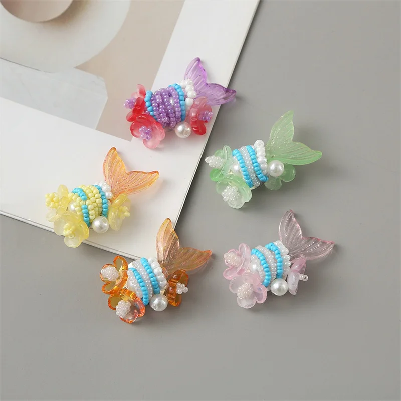 Min order 20pcs/lot color beads decoration handmade weave cartoon fish shape beaded diy jewelry garment hair accessory