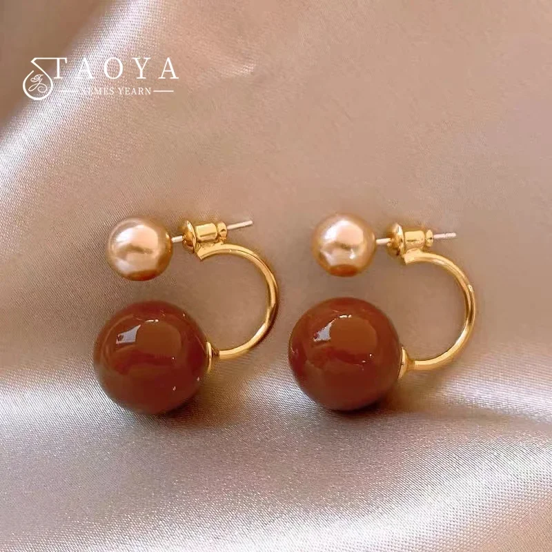 2024 New Design Features Front and Rear Contrasting Round Bead Pendants Earrings For Women Unusual Jewelry Accessories For Girls