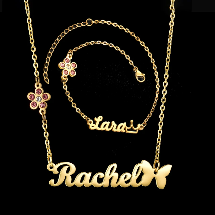 Acheerup-Collier avec Nom Personnalisé pour Femme, Bracelet en Acier Inoxydable, Personnalisé, Zcomprend sur Couronne de Fleur, Pendentif, Ensemble