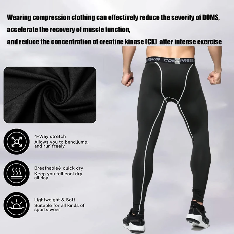 Men's Running Leggings Compression Tight Quick-Drying Sports Trousers Basketball Training Gym Fitness Long Pants
