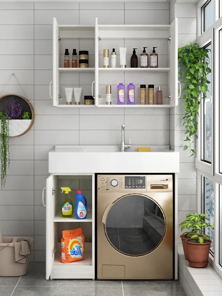 Hxl Space Aluminum Washing Wardrobe Overall Bathroom Cabinet Combination Washing Machine Partner Laundry Pool Sink Cabinet