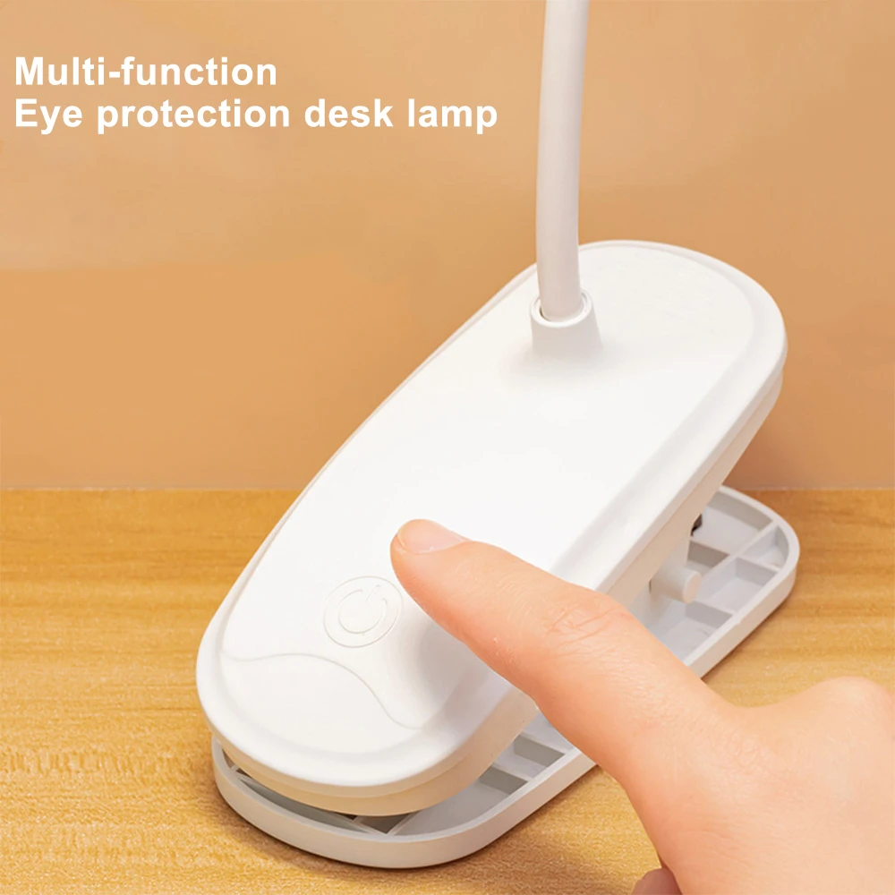 Table Lamp with Clip USB Rechargeable Desk Lamp Bedside Night Light Three Level Dimming Eye Protection Desk Lamp for Bedroom